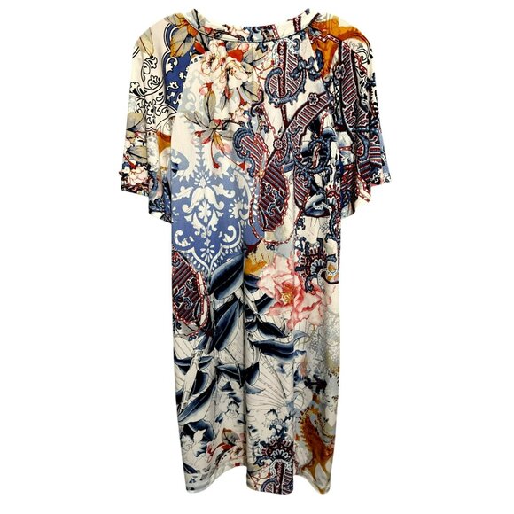 Chico's Refreshing Floral Paisley Print Bell Sleeve Shift Dress Sz 1 Medium - Picture 4 of 7